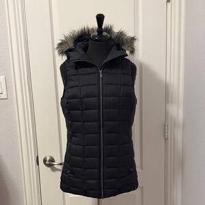 Columbia Omni-Heat Black Puffer Vest with Faux Fur Hood SZ M